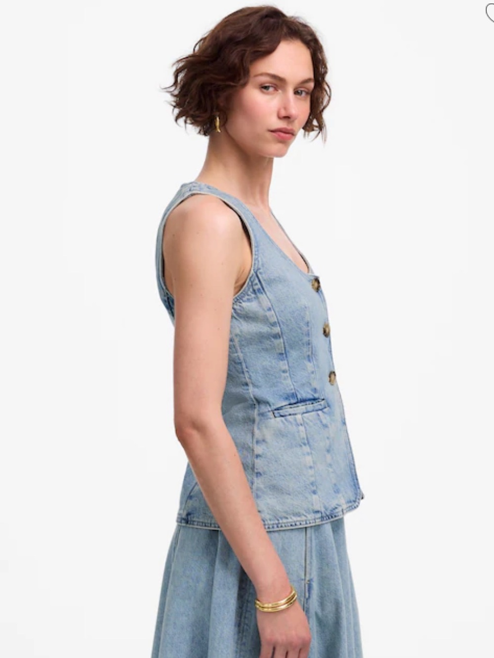 Madewell Denim scoop neck cutaway denim vest in edmonson wash super stretch NWT - Picture 2 of 7